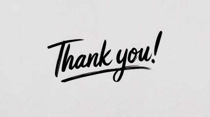 Black thank you message handwritten on a white background