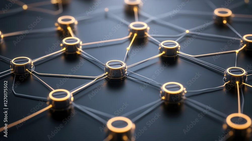 Poster abstract futuristic network connection system with glowing nodes background