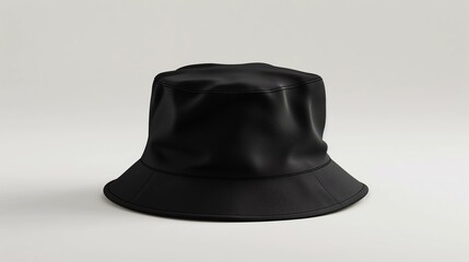 Fototapeta premium Stylish Black Leather Bucket Hat Fashion Accessory for Men and Women