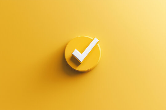 White checkmark symbol illustration on a yellow background