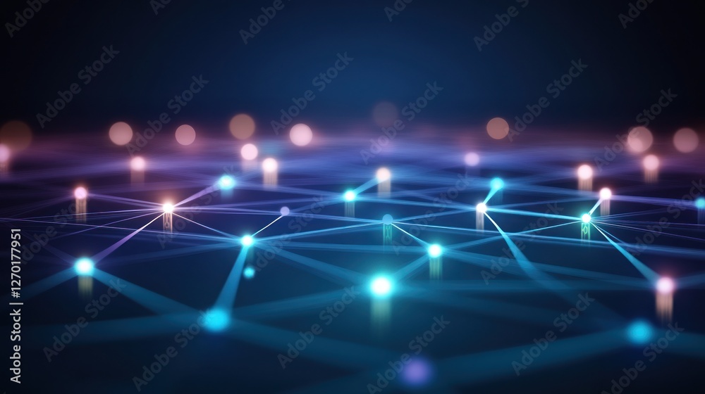Poster abstract digital network connection with glowing nodes and lines
