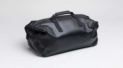Fototapeta premium Black duffel bag on white background; travel, luggage