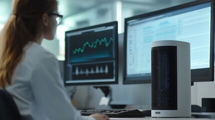 Scientist Analyzing Data at Her Desk in a Modern Research Laboratory