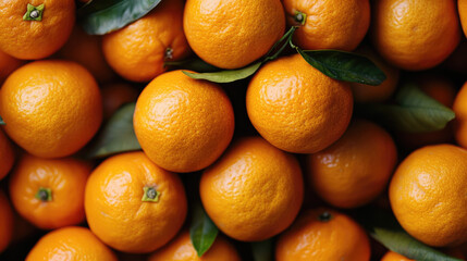 A full-frame close-up of a massive pile of ripe, bright orange tangerines