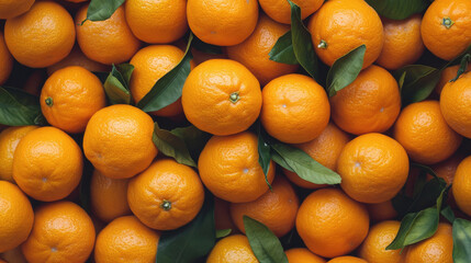 A full-frame close-up of a massive pile of ripe, bright orange tangerines