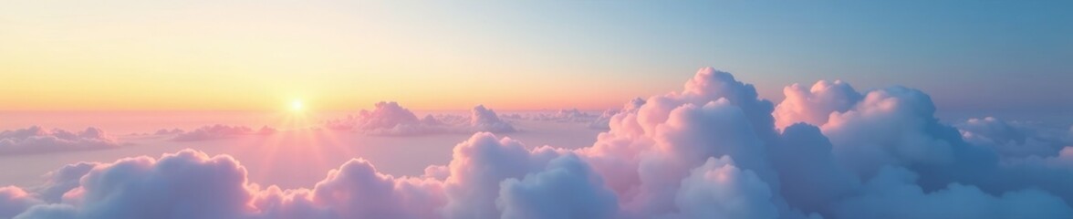 Fototapeta premium Softly glowing clouds drift across a serene sky, sky, horizon, landscape