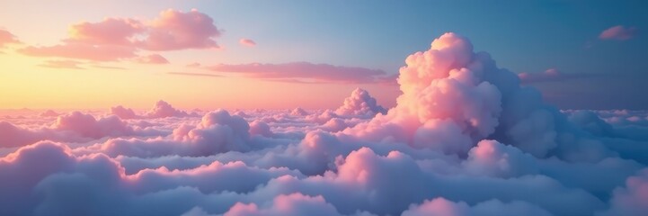 Softly glowing clouds float across a serene landscape at dusk, serenity, sky