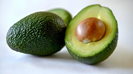 Ripe avocados, halved, studio shot. Food photography