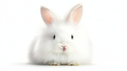 Adorable fluffy white rabbit relaxing peacefully in a meadow, serene nature portrait