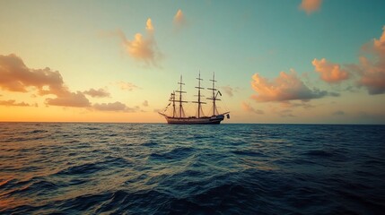 Majestic Sailboat at Sunset: A Serene Ocean Voyage