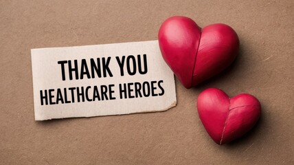 Thank you healthcare heroes with two red heart decorations