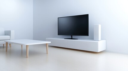 Modern minimalist white living room interior design with flat screen tv 