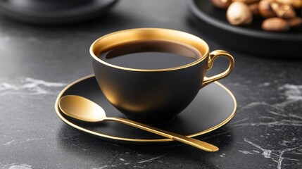 Elegant Black And Gold Coffee Cup And Saucer