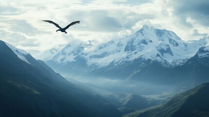 Naklejka premium Majestic Dragon Soaring Over Snowy Mountains