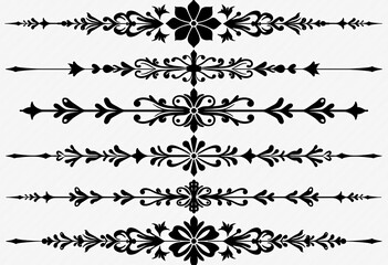 Elegant Decorative Dividers: Black Line Art Flourish Designs, Swirl Separators, and Floral Elements for Creating Vintage Style Layouts
