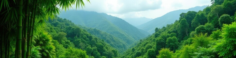 Fototapeta premium Hillside covered in bamboo and other tropical plants, tropical, nature
