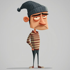 Stylized Cartoon Character with a Beanie