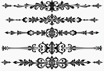 Elegant Black Line Art Decorative Dividers: Floral Text Dividers, Ornamental Lines, Flourish Designs, Swirl Separators for Vintage and Modern Designs
