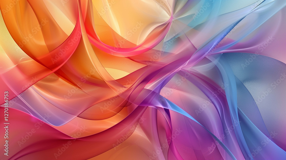 Poster A beautiful abstract background featuring soft, flowing, and colorful ribbons of light in shades of red, orange, blue, and purple