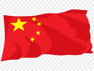 Waving China flag isolated on transparent PNG background. Perfect for designs, high-quality  vector image.