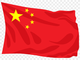 Waving China flag isolated on transparent PNG background. Perfect for designs, high-quality  vector image.