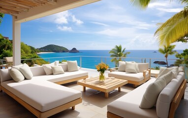 Fototapeta premium Luxurious terace beautiful view ocean
