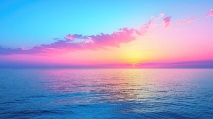 Serene sunset over calm ocean waters with vibrant colors reflecting on the surface