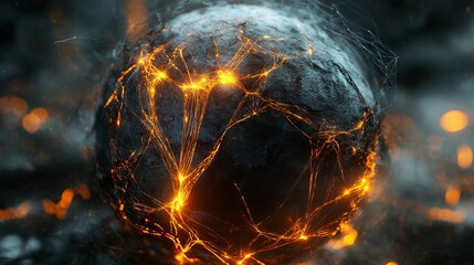 Futuristic neural network globe with glowing data threads and abstract digital figures representing artificial intelligence, machine learning, and global connectivity in a high-tech business concept i