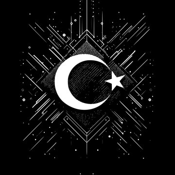 Modernes Design der t&uuml;rkischen Flagge mit geometrischen und technologischen Elementen
