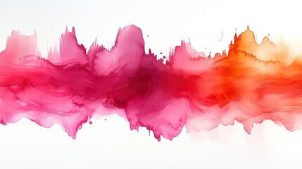 Abstract watercolor wave in vibrant pink and orange hues on a white background