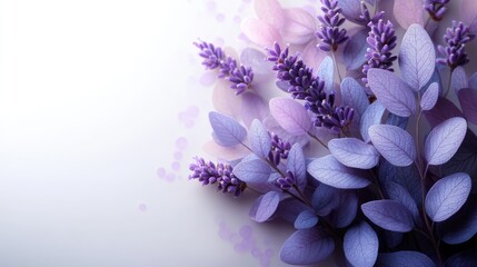 Elegant arrangement of lavender flowers and leaves on a soft gradient background for design use