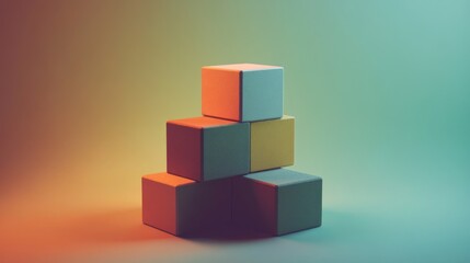 Obraz premium Minimalist Stack of Colorful Cubes on Gradient Background with Modern Aesthetic