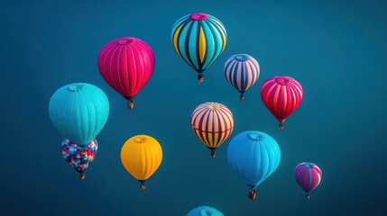Vibrant Hot Air Balloons Soaring Gracefully Against a Clear Blue Sky Creating a Joyful and Colorful Scene of Adventure and Freedom in the Air