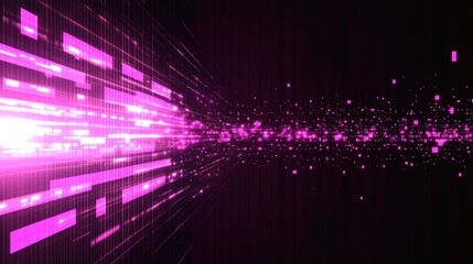 Obraz premium A high-tech abstract background with pixel-like elements and futuristic lighting, leaving space for text.
