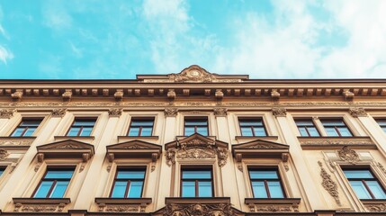 Obraz premium A historic building with an ornate stone faade and empty sky above, offering a majestic view.