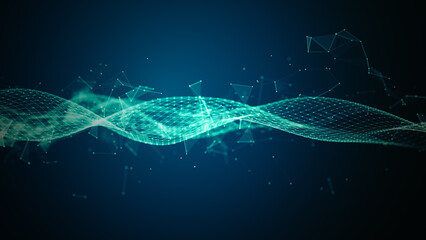 Abstract futuristic wave with digital data node connections, Digital big data network flow, Technology blockchain connection ideas for futuristic, 3d rendering