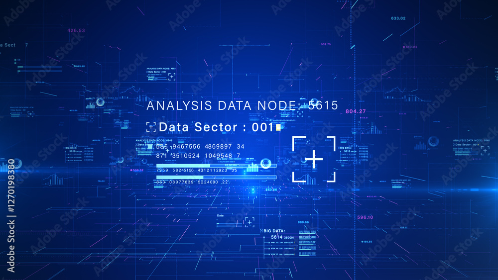 Fototapete Technology digital data network connection and data analytics, big data processing, and cybersecurity elements, representing blockchain, and global connectivity. 3d rendering
