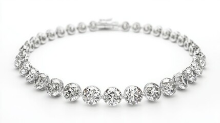 A stunning diamond tennis bracelet, showcasing brilliant cut diamonds set in a precious metal.  The bracelet's elegance is enhanced by its simple yet sophisticated design.