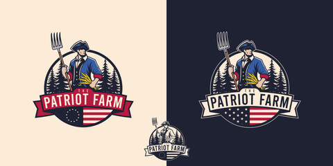 Fototapeta premium A classic vector emblem logo featuring a patriotic farmer. Suitable for agricultural businesses, veteran-owned brands, and patriotic-themed products.