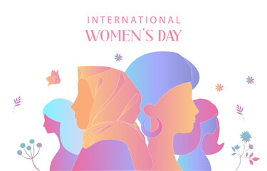International women's day background with flower and gradient style for horizontal design