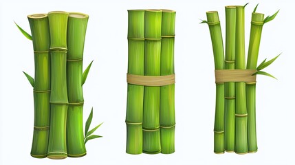 Fototapeta premium Bamboo stalks, fresh green with visible segments, isolated on white background.