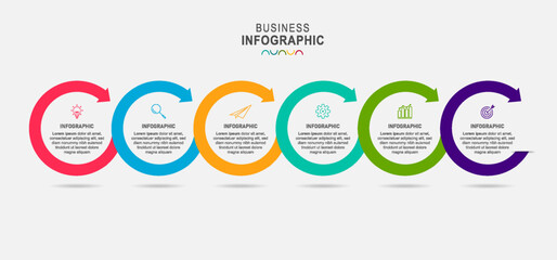 Simple infographic elements for presentation. Business concept with 6 number options, steps, arrows. Vector template.