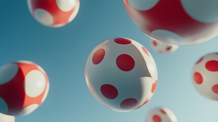 Fototapeta premium Playful Polka Dot Balls in Pastel Tones Against a Blue Background