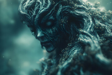 Mysterious Woman Portrait In Teal Tones