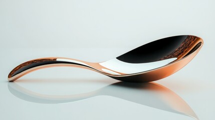 Sleek copper spoon with a modern design, reflecting light beautifully against a white background.