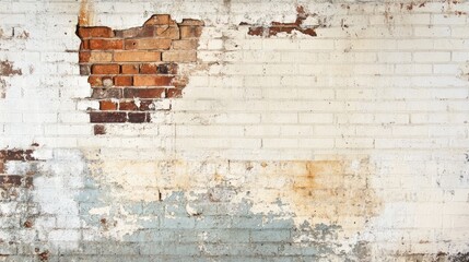 Obraz premium Distressed old brick wall with aged mortar, cracks, and visible erosion. A perfect textured background for vintage-style designs.