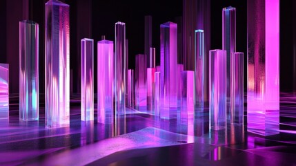 Fototapeta premium Futuristic Cityscape with Neon Lights and Transparent Structures