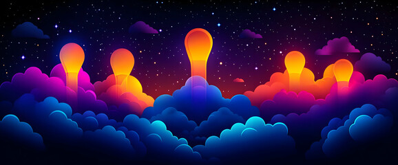 Pixelated Night Sky Landscape With Glowing Clouds