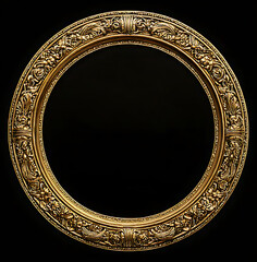 vintage Golden Antique Picture Frame designed as a decorative border for a blank picture circle on black background