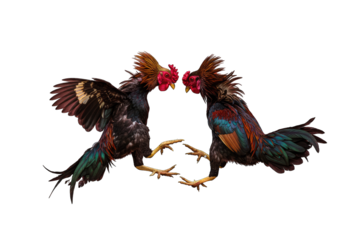 Fighting Roosters Dramatic Black Background Photo